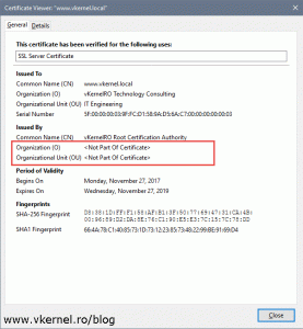 Certificate chain showing missing information in the CA certificate