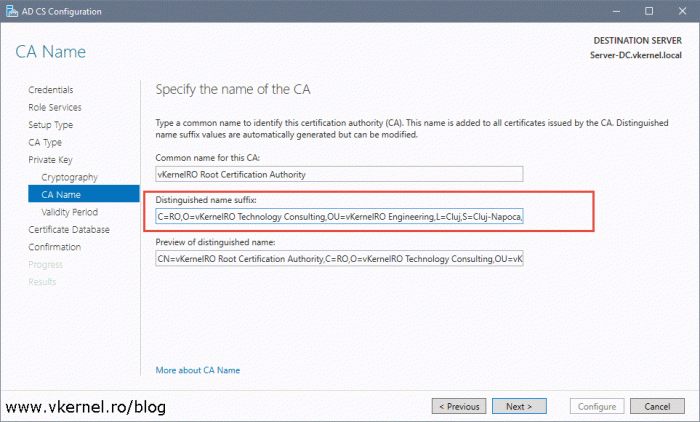 Configure DN for a CA certificate during the CA deployment