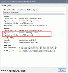 Root certificate showing all the information from the Subject filed