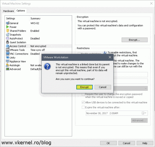 Encrypting a virtual machine in VMware Workstation
