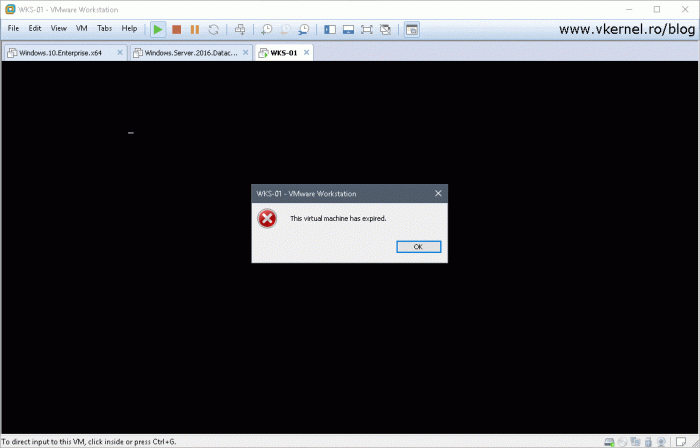 View of an expired virtual machine message