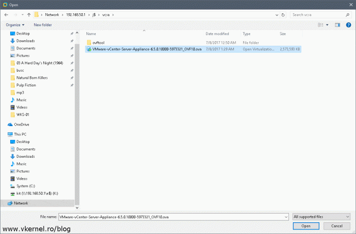 Opening the VCSA .OVA file for import
