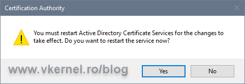 Choosing to restart Active Directory Certificate Services (ADCS)