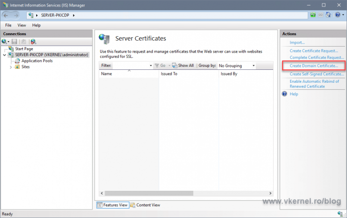 Requesting a domain certificate from an IIS console