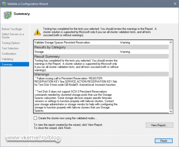 Windows Failover Cluster configuration validation report