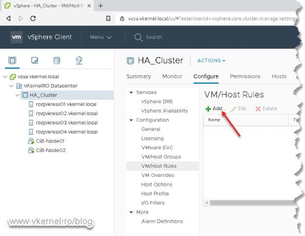 Creating a new vCenter affinity rule