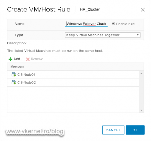 Configuring the vCenter affinity rule