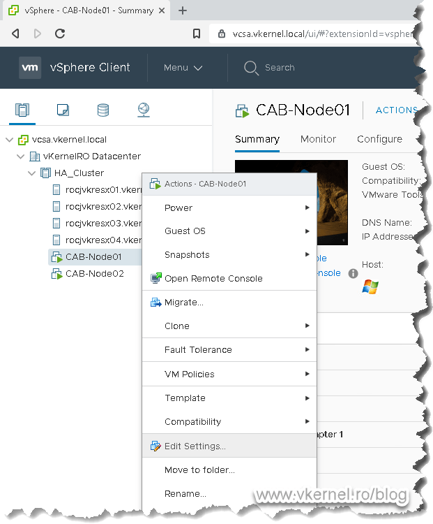 Open the Edit Settings window for a VM