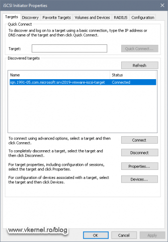 Connecting to the storage device from the Windows physical box using iSCSI