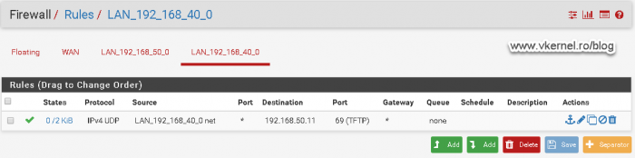 Opening port 69 on UDP in the firewall from the clients VLAN to WDS server