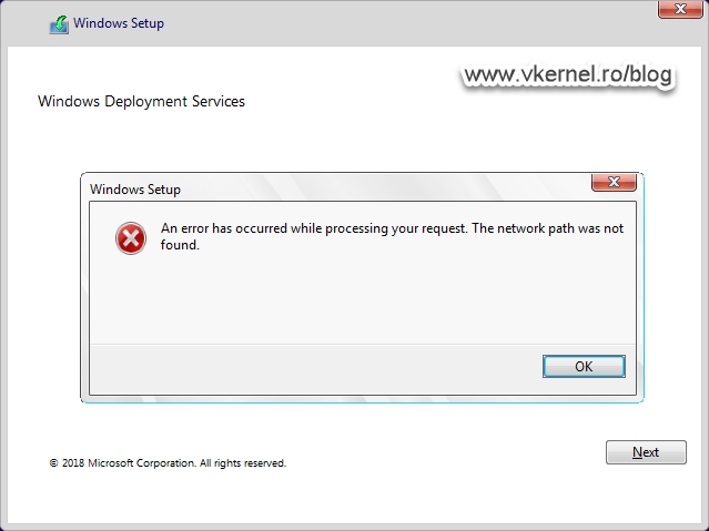 Client authentication error message to the WDS server because of missing opened ports in firewall