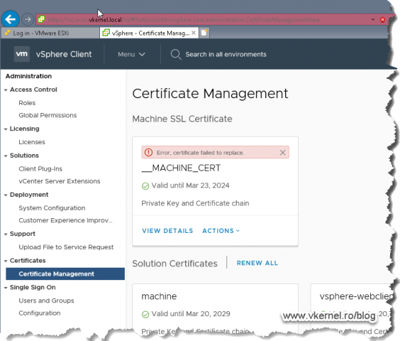 Certificate replacement error if trying to use Elliptic Curve certificates
