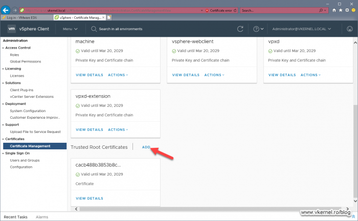 Importing Enterprise Root CA certificate in the VCSA virtual appliance