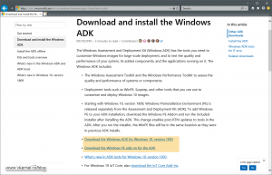 Downloading the Windows 10 ADK and Windows PE add-on for ADK from Microsoft website