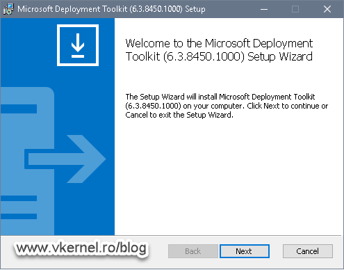 Welcome screen of the Microsoft Deployment Toolkit (MDT) installation wizard