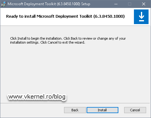 Ready screen of the MDT installation wizard