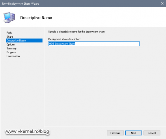 Specifying the deployment share name displayed in the MDT console
