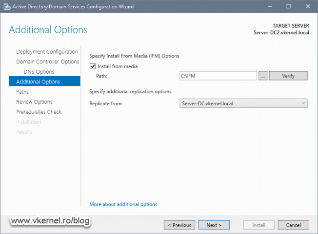 Configuring the IFM path and replication partner for the new domain controller