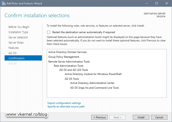 Confirm the Active Directory Domain Services role installation