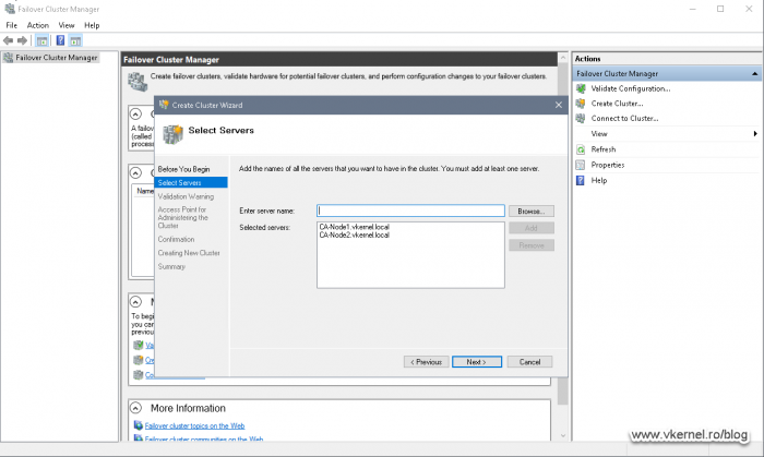 Creating a Windows Failover Cluster using the Create Cluster Wizard