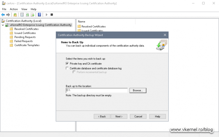 Backing up the private key and CA certificate to the cluster disk
