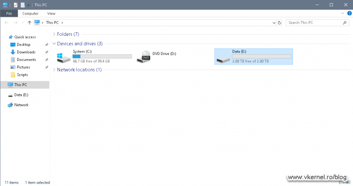 View of the new volume in Windows Explorer