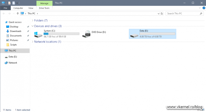 View of the increased volume to its maximum size in Windows Explorer