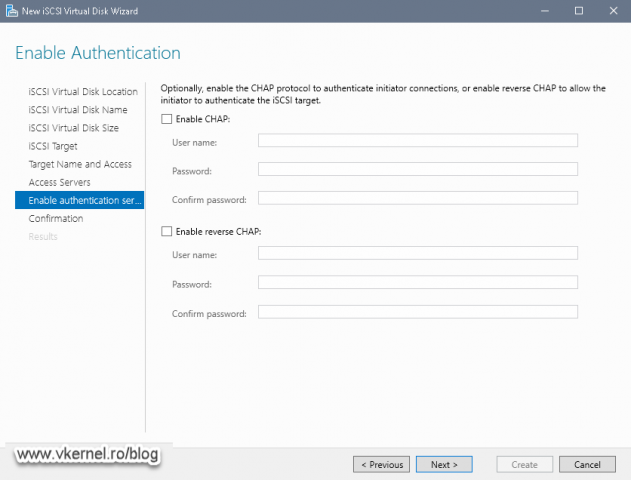 The CHAP protocol option to enable authentication between the iSCSI Initiator and target