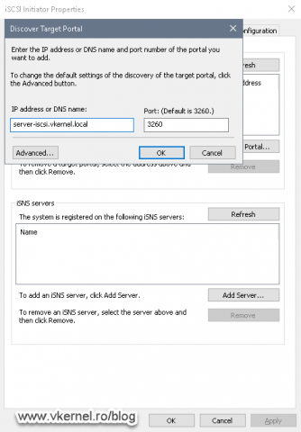 Providing the iSCSI Target name or IP address to the initiator