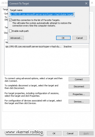Adding the iSCSI Target to the initiator favorite list for auto-connect after every host restart