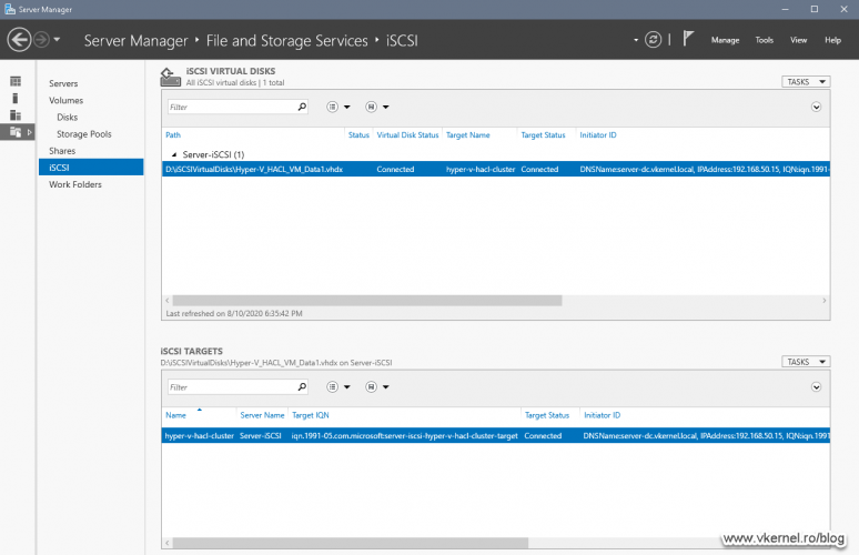iSCSI Target status changed to connected and initiator configuration