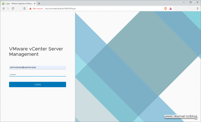 Log in into the vSphere Appliance Management interface