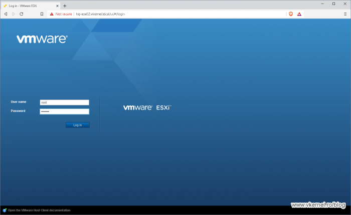 Log in into the ESXi vSphere Web console to access the VCSA VM