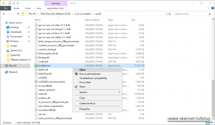 Launching the vCenter Server Installer from a Windows machine