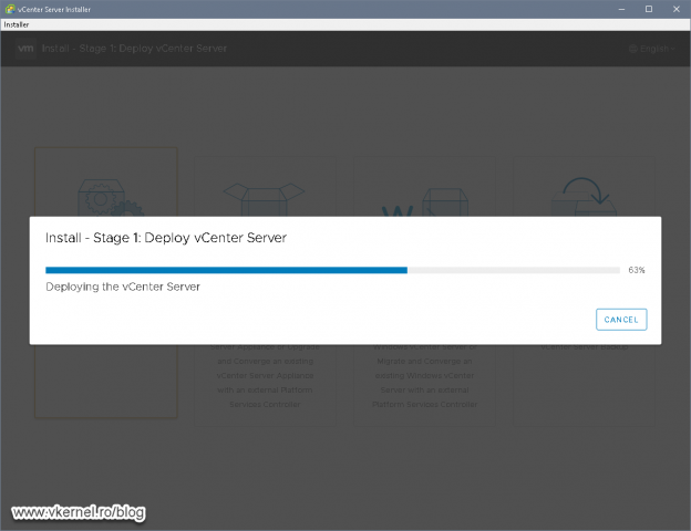 View of stage 1 of the vCenter Server deployment