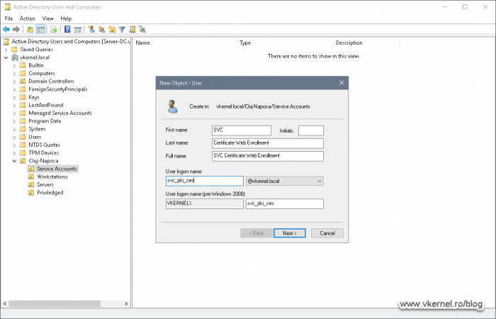 Creating a user account to be used as a service account for CES authentication