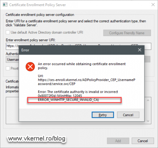 Client configuration error message if certificate chain is not complete