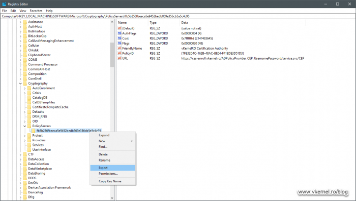 Exporting the CEP configuration from a Workgroup client
