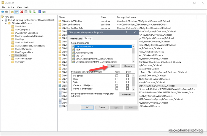 Adding the SCCM server to the ACL of the container