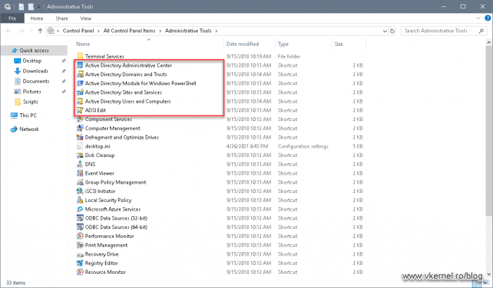 Verifying if Directory Services snap-ins are present in the Administrative Tools folder