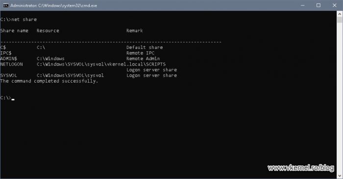 Verifying default domain shares from the command line