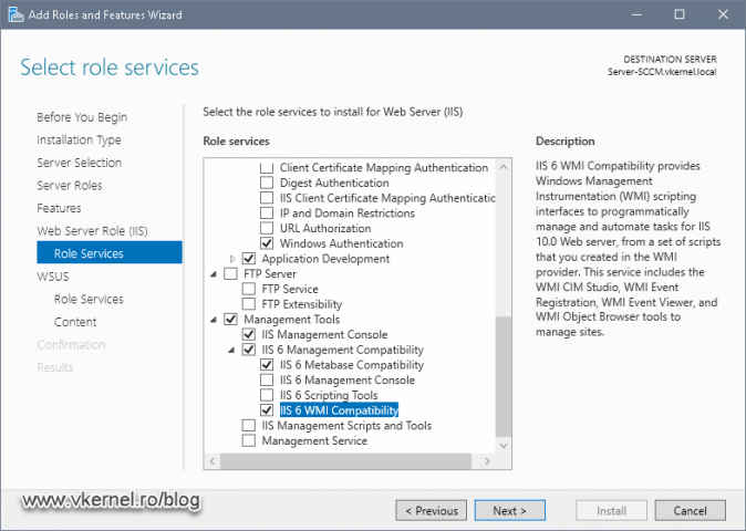 Installing the IIS 6 WMI Compatibility role services for IIS