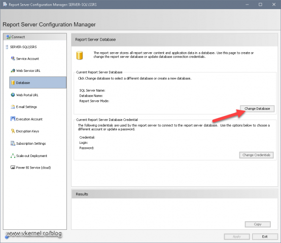 Opening the Report Server Database Configuration Wizard