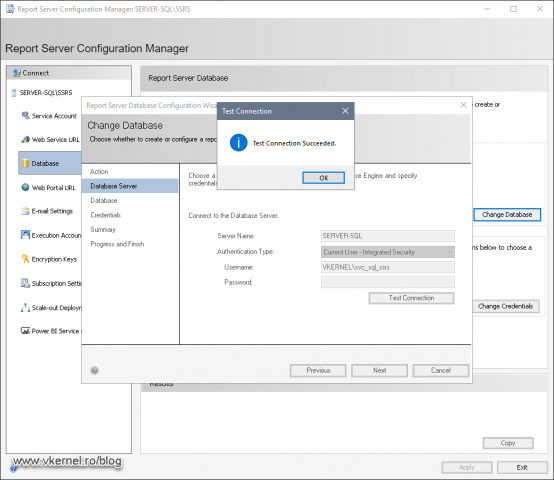 Testing the connection to the SQL Server using the provided account
