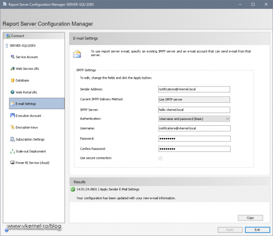 Configuring SMTP server for receiving SSRS reports in the personal Inbox