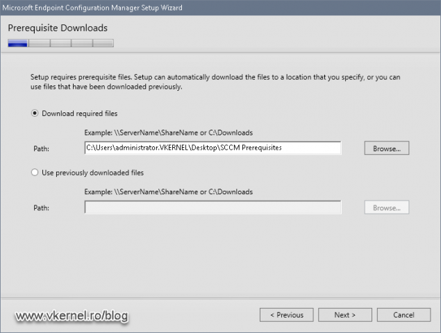 Folder path to download the SCCM prerequisite packages