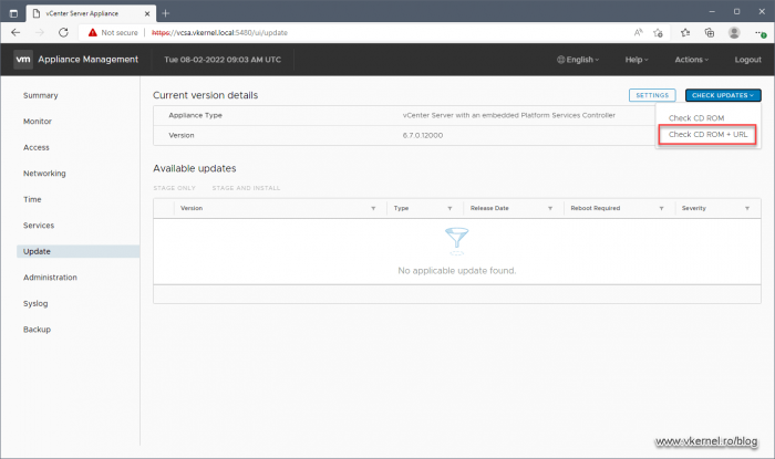 Manually checking for vCenter-PSC updates using the online VMware repository