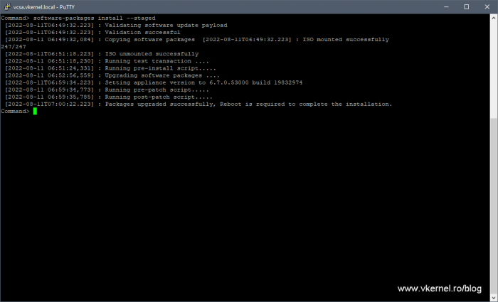 Installing the staged updates using the command line